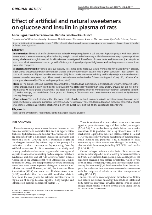 (PDF) Effect of artificial and natural sweeteners on glucose and ...