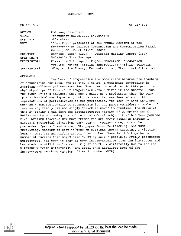 (PDF) Postmodern Rhetorical Situations