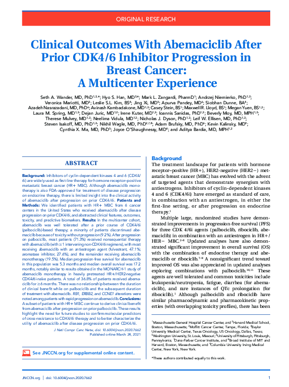 (PDF) Clinical Outcomes With Abemaciclib After Prior CDK4/6 Inhibitor ...