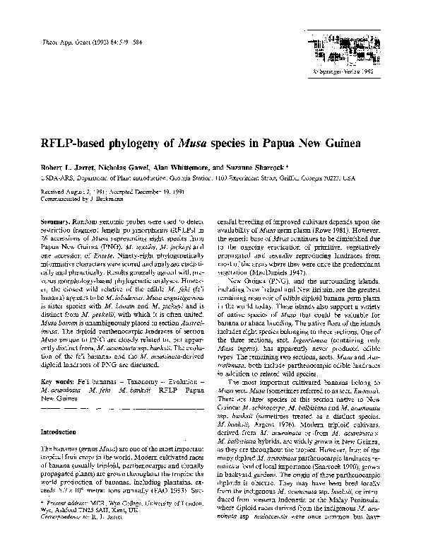 (PDF) RFLP-based phylogeny of Musa species in Papua New Guinea