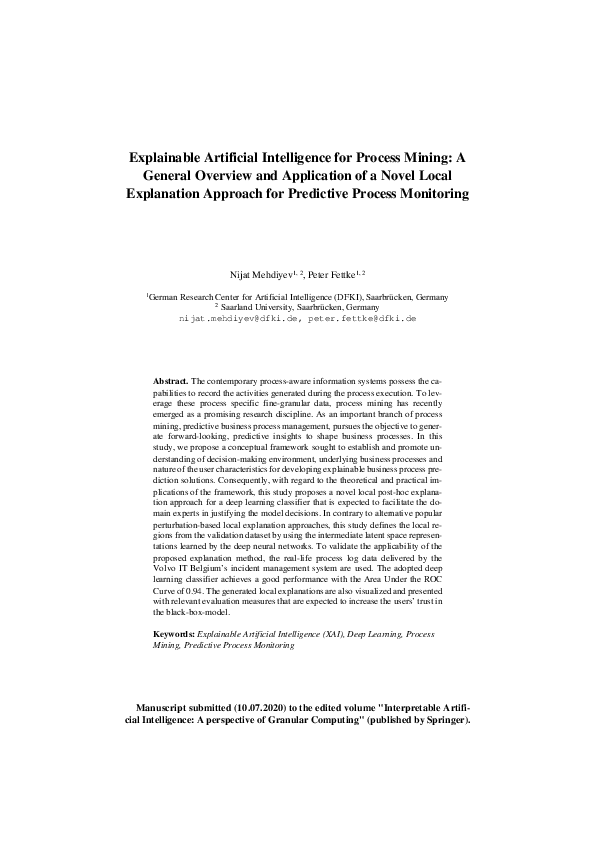 (PDF) Explainable Artificial Intelligence for Process Mining: A General ...