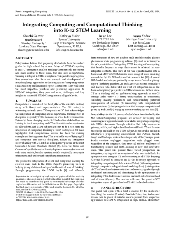 (PDF) Integrating Computing and Computational Thinking into K-12 STEM ...