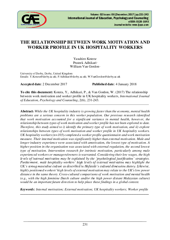 (PDF) The relationship between work motivation and worker profile in UK ...