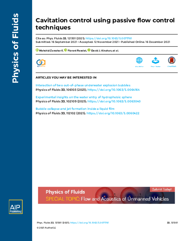 (PDF) Cavitation control using passive flow control techniques