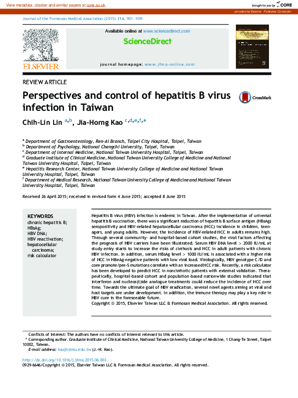 (PDF) Perspectives and control of hepatitis B virus infection in Taiwan