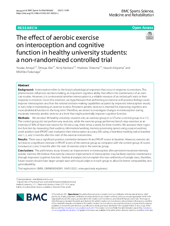 (PDF) The effect of aerobic exercise on interoception and cognitive ...