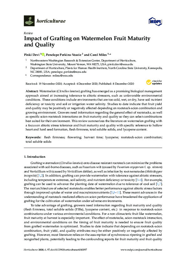 (PDF) Impact of Grafting on Watermelon Fruit Maturity and Quality