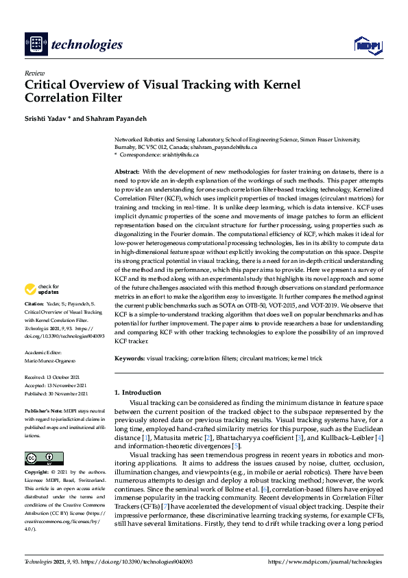 (PDF) Critical Overview of Visual Tracking with Kernel Correlation Filter
