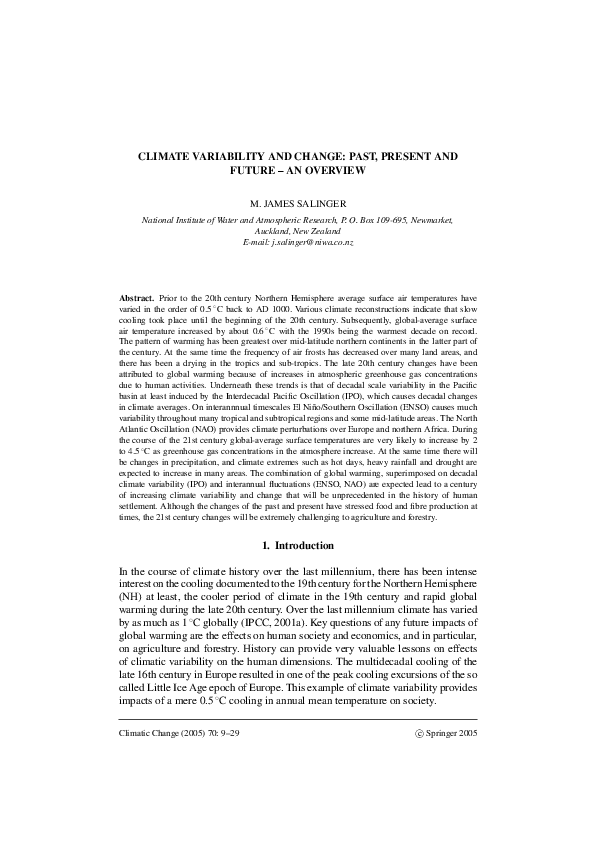 (PDF) Climate variability and change: past, present and future an overview