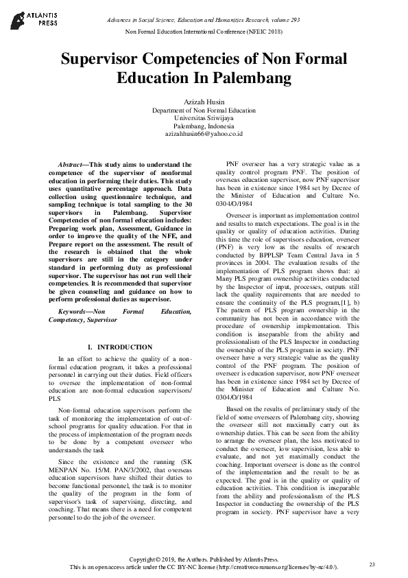 (PDF) Supervisor Competencies of Non Formal Education In (PDF) Supervisor Competencies of Non Formal Education In