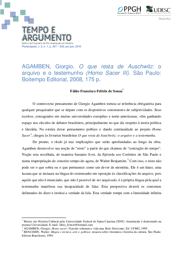  PDF O Que Resta De Auschwitz O Arquivo E O Testemunho Homo Sacer 