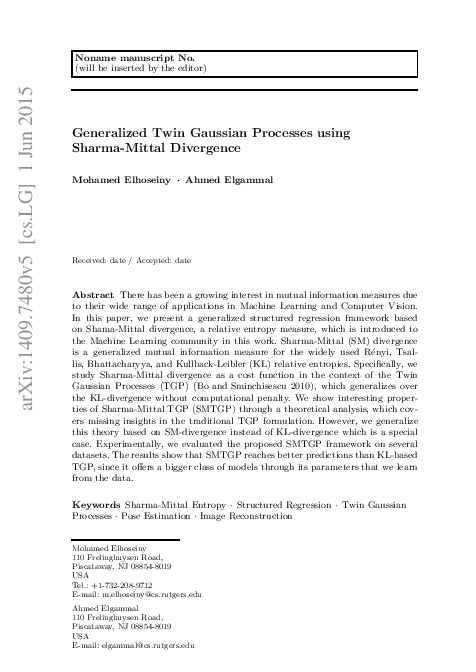 (PDF) Generalized Twin Gaussian Processes using
