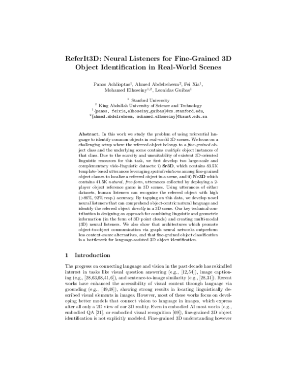 (PDF) ReferIt3D Neural Listeners for FineGrained 3D Object