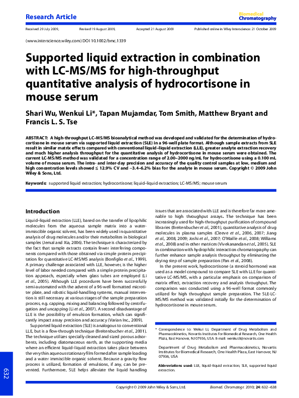 (PDF) Supported liquid extraction in combination with LC-MS/MS for high ...