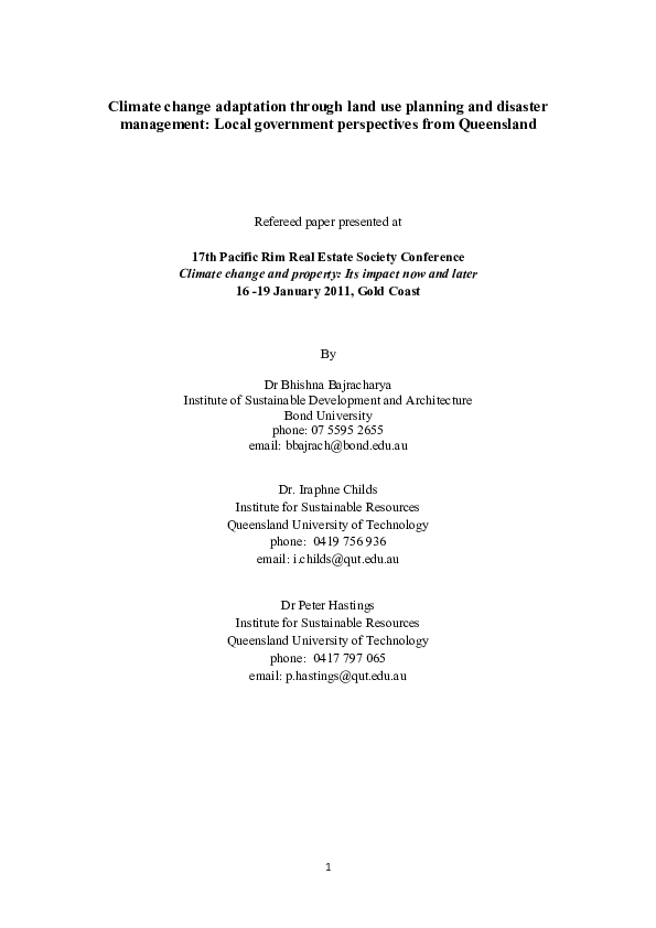 (PDF) Climate change adaptation through land use planning and disaster ...
