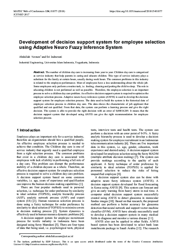 (PDF) Development of decision support system for employee selection ...