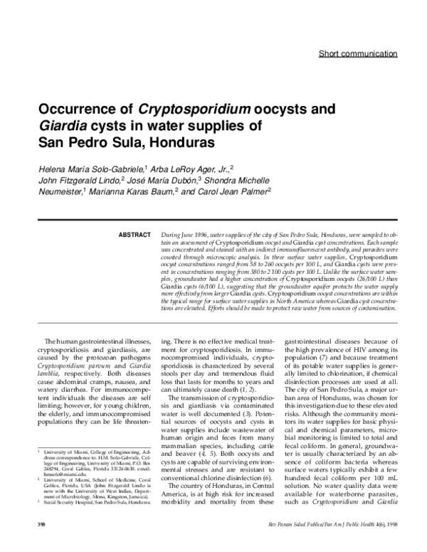 (PDF) Occurrence of Cryptosporidium oocysts and Giardia cysts in water ...