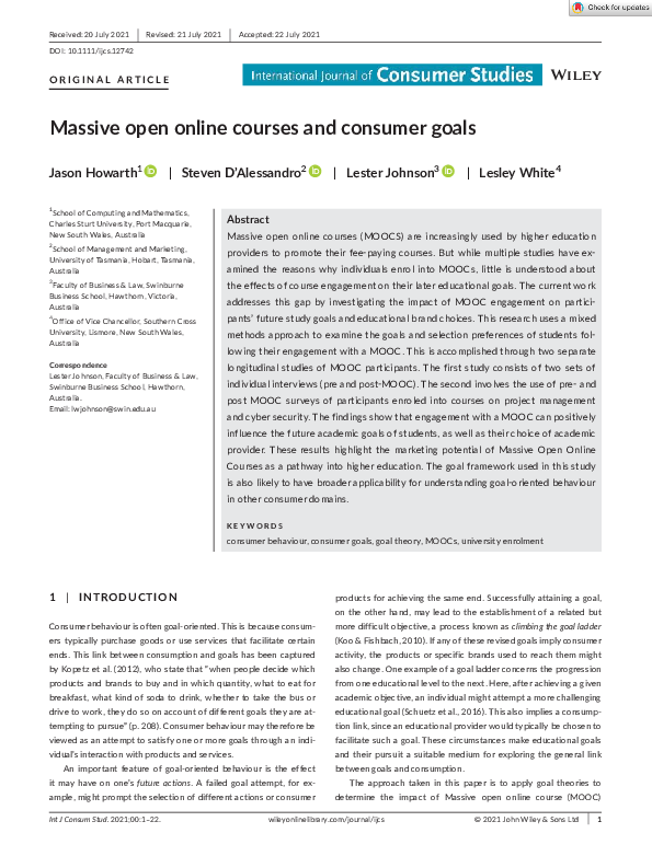 (PDF) Massive open online courses and consumer goals