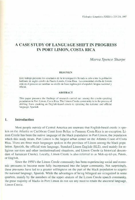 (PDF) A case study of language shift in progress in Port Limon, Costa Rica