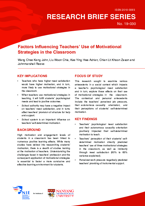 (PDF) Factors influencing teachers’ use of motivational strategies in ...
