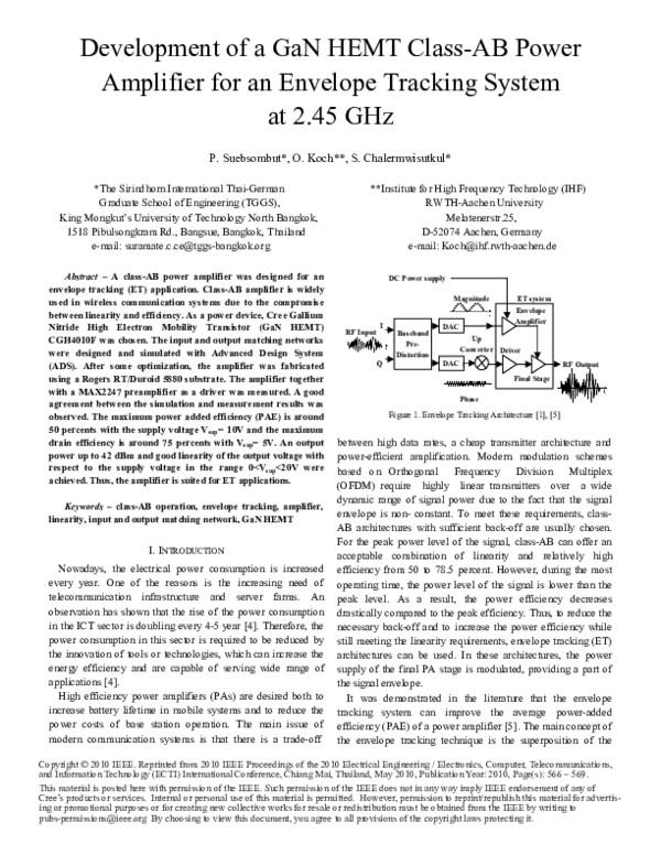 (PDF) Development of a GaN HEMT class-AB power amplifier for an ...