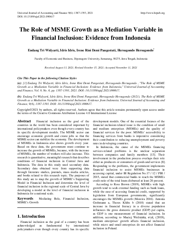 (PDF) The Role of MSME Growth as a Mediation Variable in Financial ...