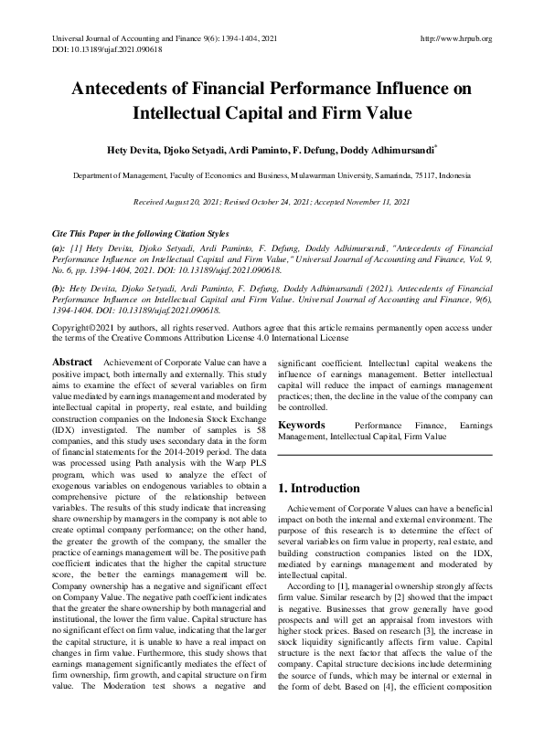 (PDF) Antecedents of Financial Performance Influence on Intellectual ...