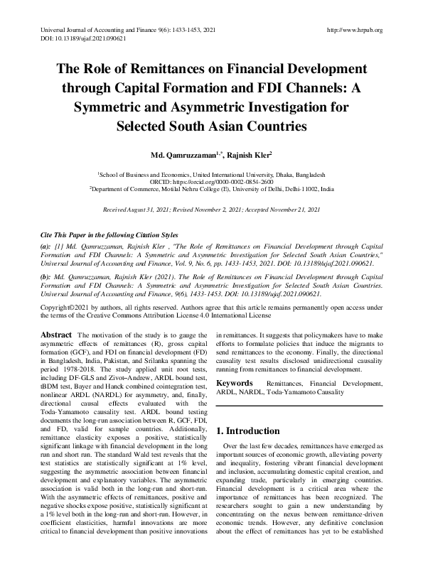 (PDF) The Role of Remittances on Financial Development through Capital ...