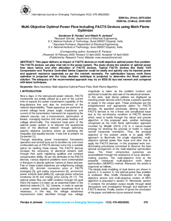 (PDF) Multi-Objective Optimal Power Flow Including FACTS Devices using ...