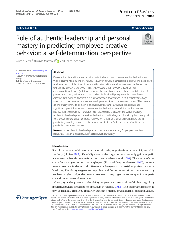 (PDF) Role of authentic leadership and personal mastery in predicting ...