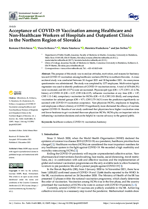 (PDF) Acceptance of COVID-19 Vaccination among Healthcare and Non ...