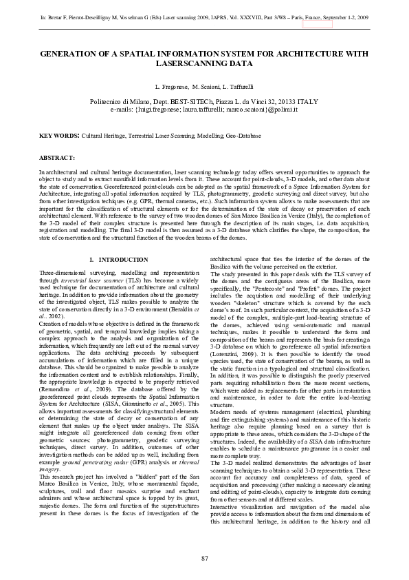 (PDF) Generation of a Spatial Information System for architecture with ...