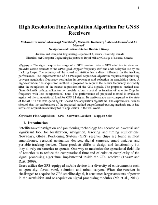 (PDF) High Resolution Fine Acquisition Algorithm for GNSS Receivers