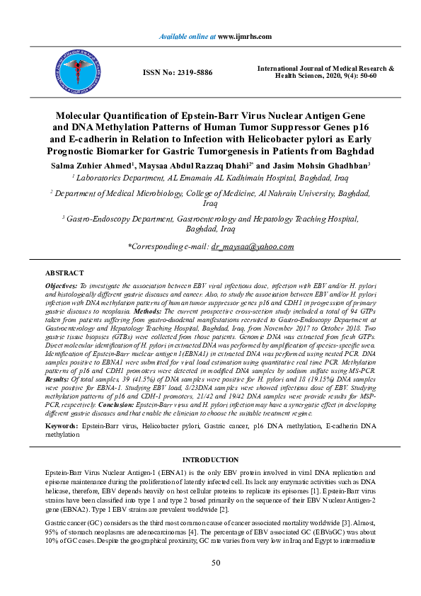 (PDF) Molecular Quantification of Epstein-Barr Virus Nuclear Antigen ...