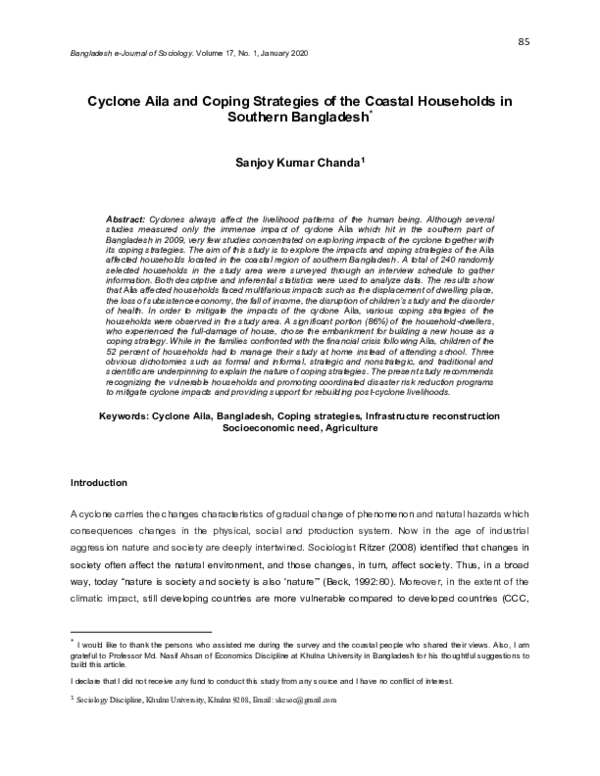 (PDF) Cyclone Aila and Coping Strategies of the Coastal Households in ...