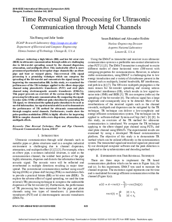 (PDF) Time Reversal Signal Processing for Ultrasonic Communication ...