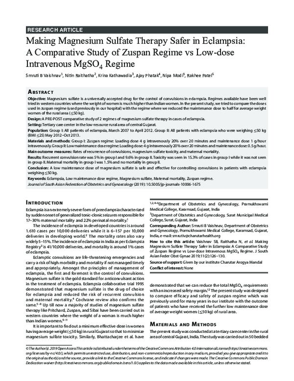 (PDF) Making Magnesium Sulfate Therapy Safer in Eclampsia A
