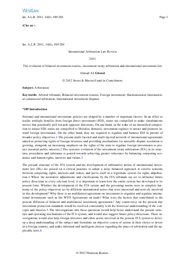 (PDF) The Evolution of Bilateral Investment Treaties, Investment Treaty