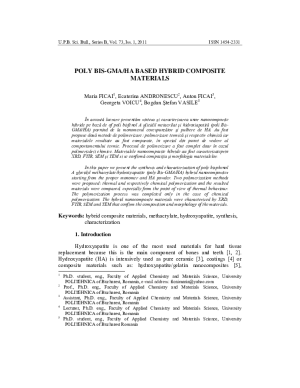 (PDF) Poly BisGma/Ha Based Hybrid Composite Materials Anton Ficai