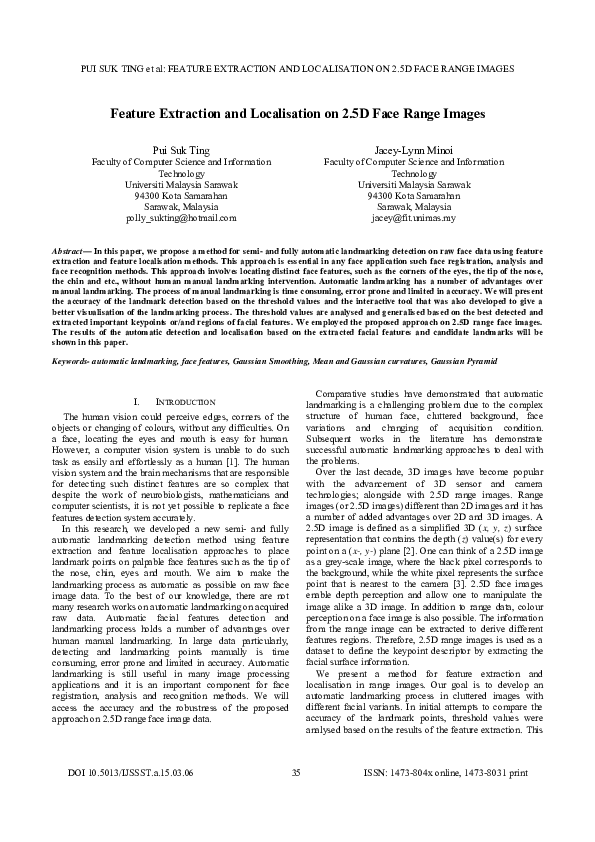 (PDF) Feature Extraction and Localisation on 2.5D Face Range Images