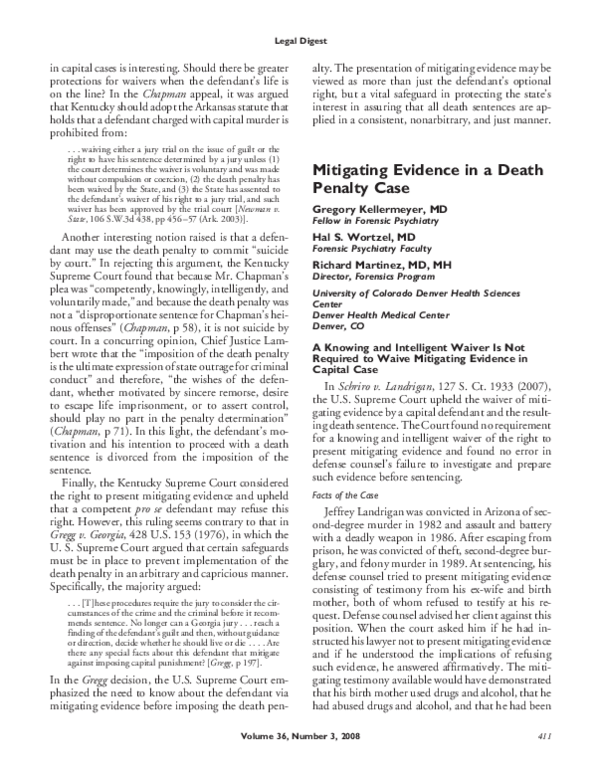 (PDF) Mitigating Evidence in a Death Penalty Case