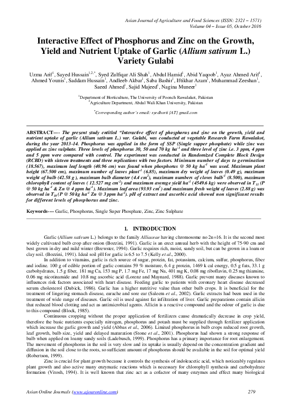 (PDF) Interactive Effect of Phosphorus and Zinc on the Growth, Yield ...