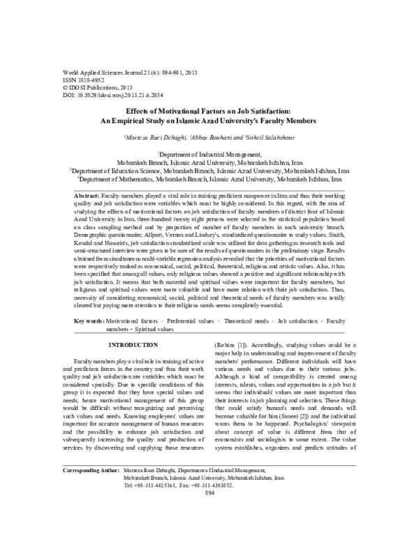 (PDF) Effects of Motivational Factors on Job Satisfaction: An Empirical ...