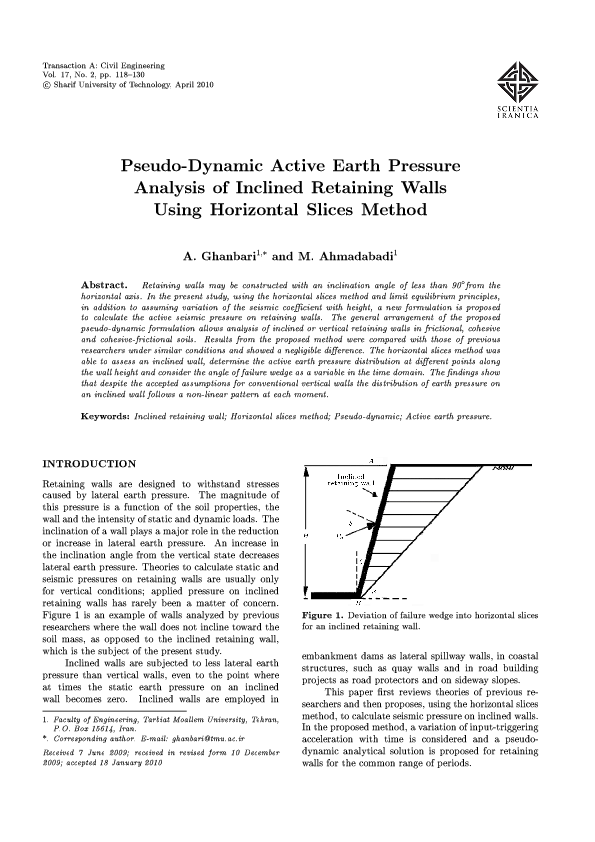 (PDF) Pseudo-Dynamic Active Earth Pressure Analysis of Inclined ...