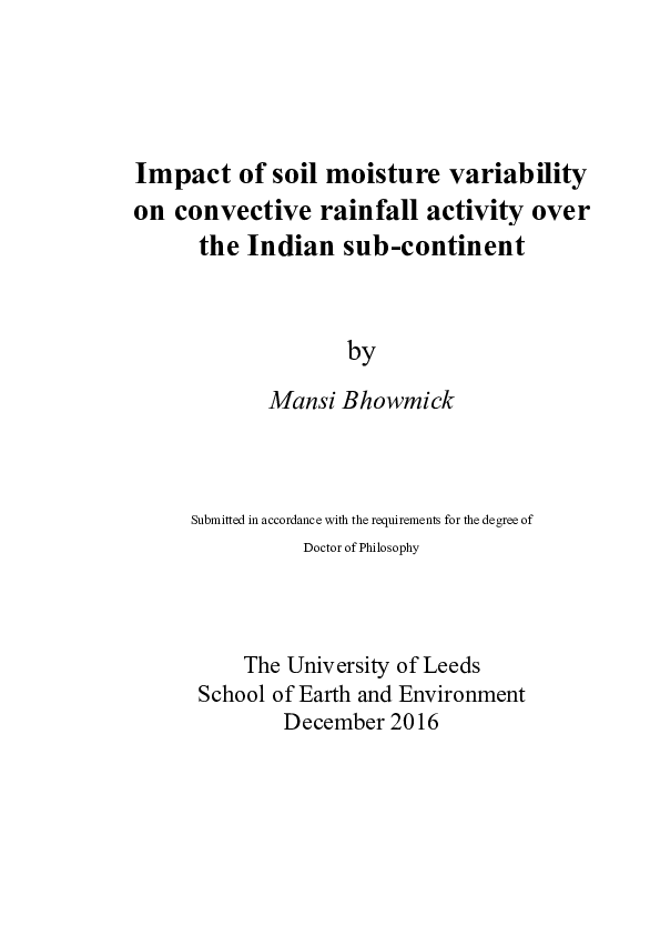 (PDF) Impact of soil moisture variability on convective rainfall ...
