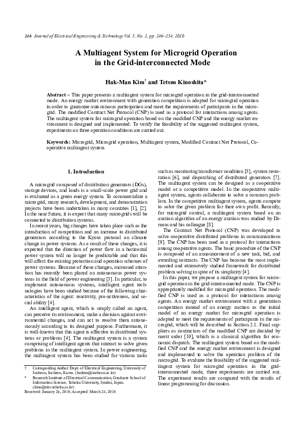 (PDF) A Multiagent System for Microgrid Operation in the Grid ...