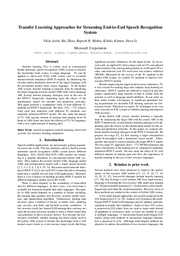 (PDF) Transfer Learning Approaches for Streaming End-to-End Speech ...