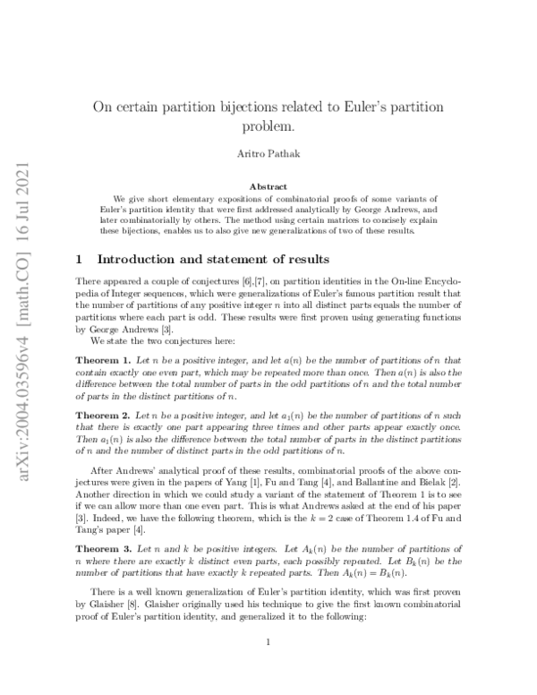 (PDF) On certain partition bijections related to Euler's partition problem