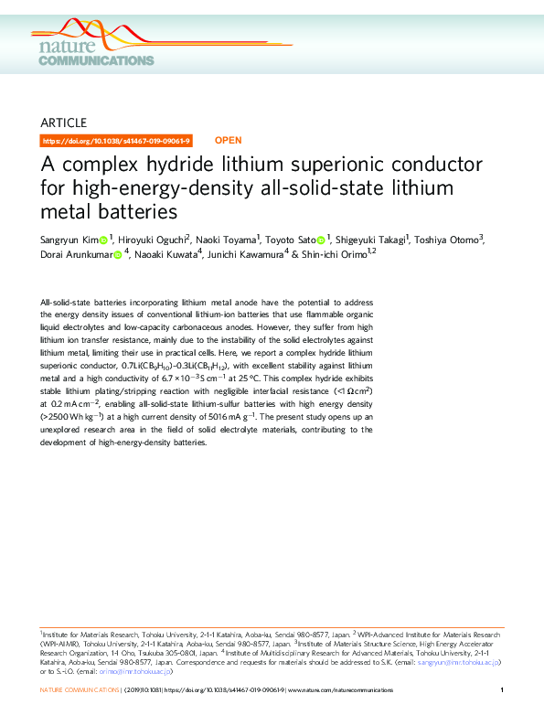 (PDF) A complex hydride lithium superionic conductor for high-energy ...