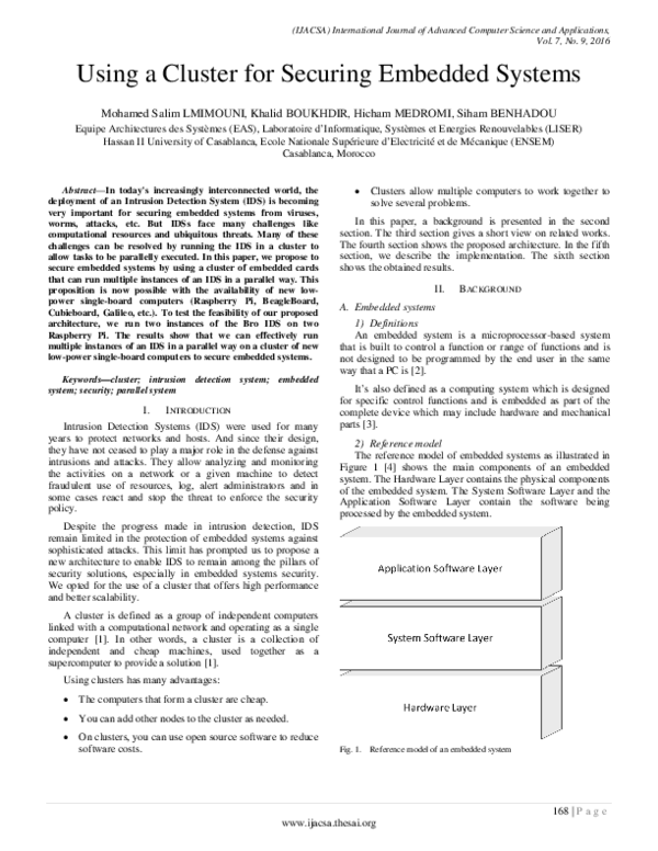 (PDF) Using a Cluster for Securing Embedded Systems